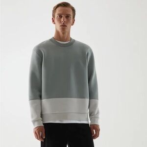 COS Organic Cotton Minimal Colour Block Olive Tan Hem Zip Sweatshirt Gd Cond XL